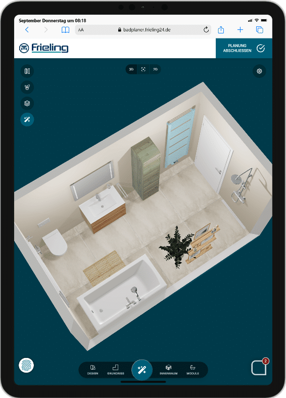 Badezimmer mit dem Badplaner online planen in 3D mit künstlicher Intelligenz